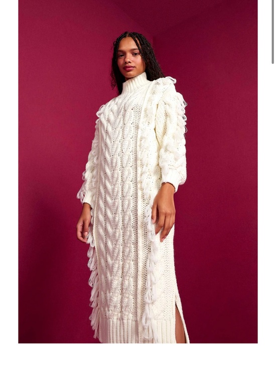 FARM Rio Dresses & Skirts - FARM Rio Cream Cable-Knit Fringe Maxi Dress